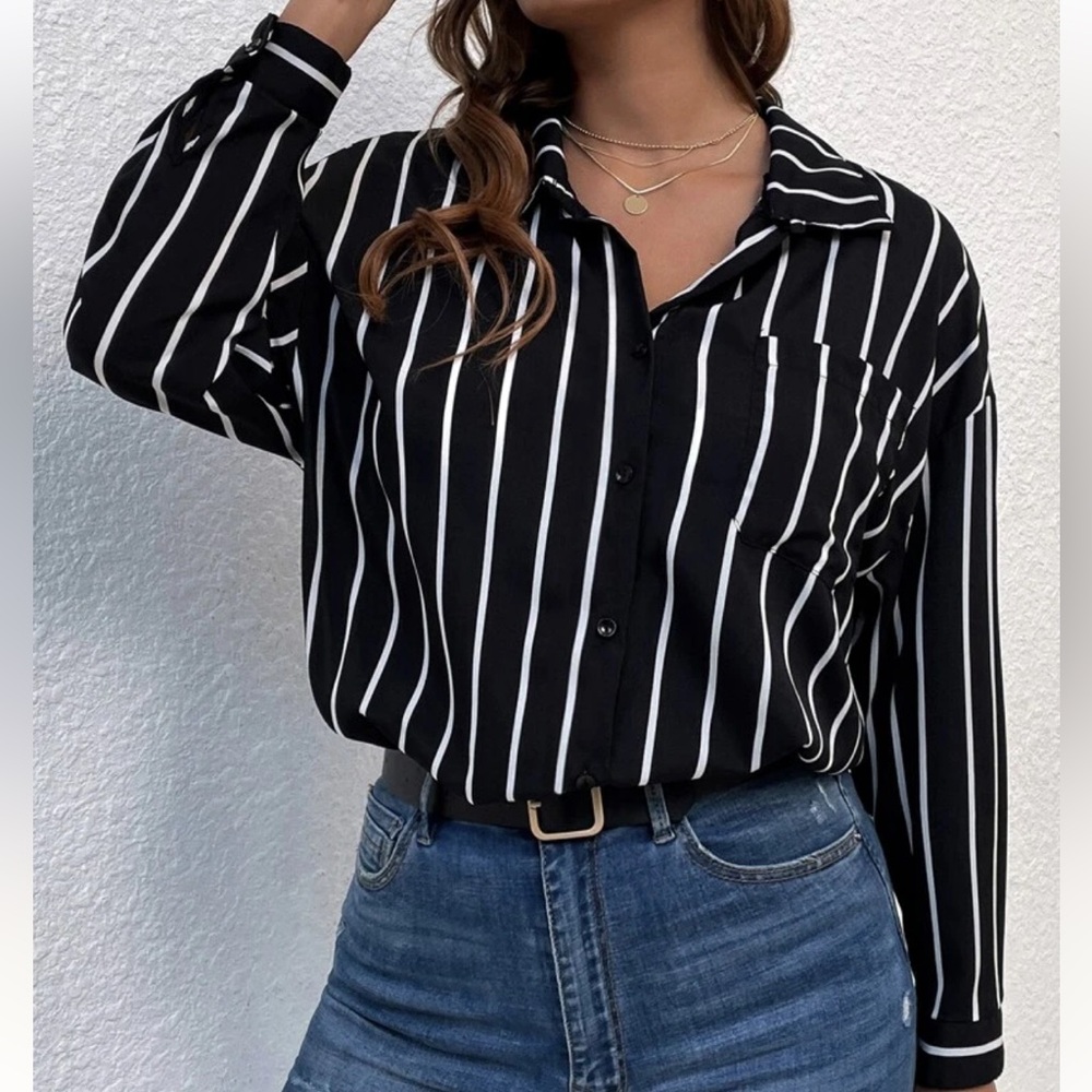 Black and White Striped Women's Top